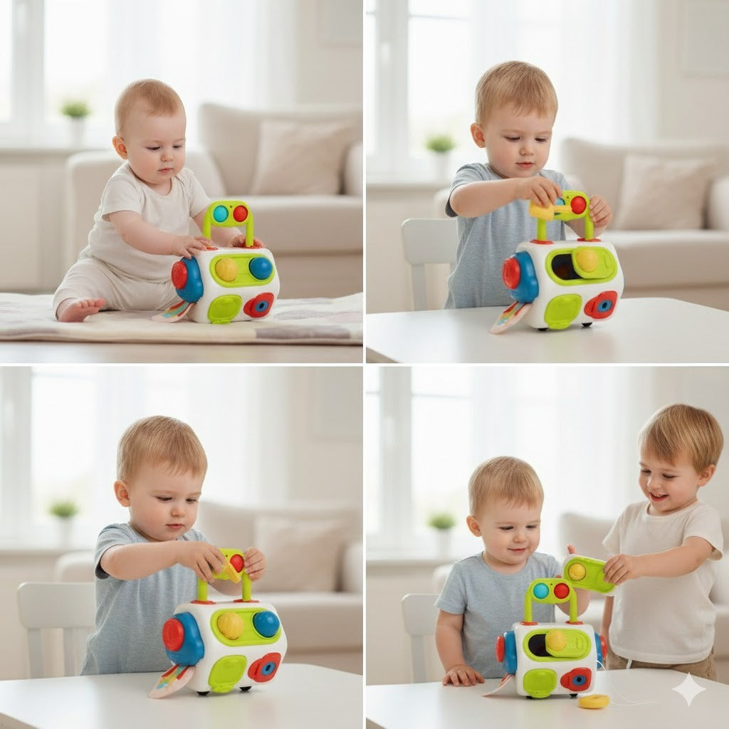 Cube d’Activité Bébé Montessori – Jouet Éveil Sensoriel 9 Activités | Motricité Fine dès 12 Mois