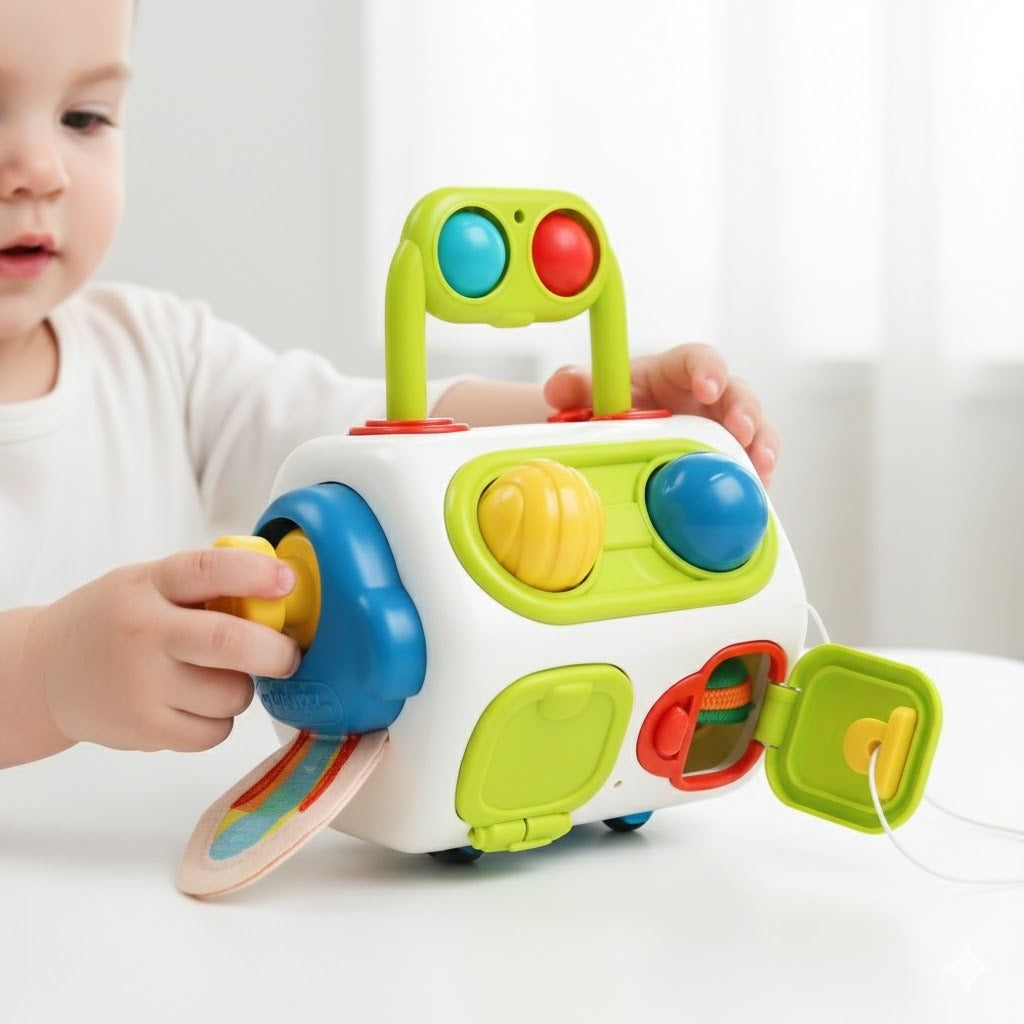 Cube d’Activité Bébé Montessori – Jouet Éveil Sensoriel 9 Activités | Motricité Fine dès 12 Mois