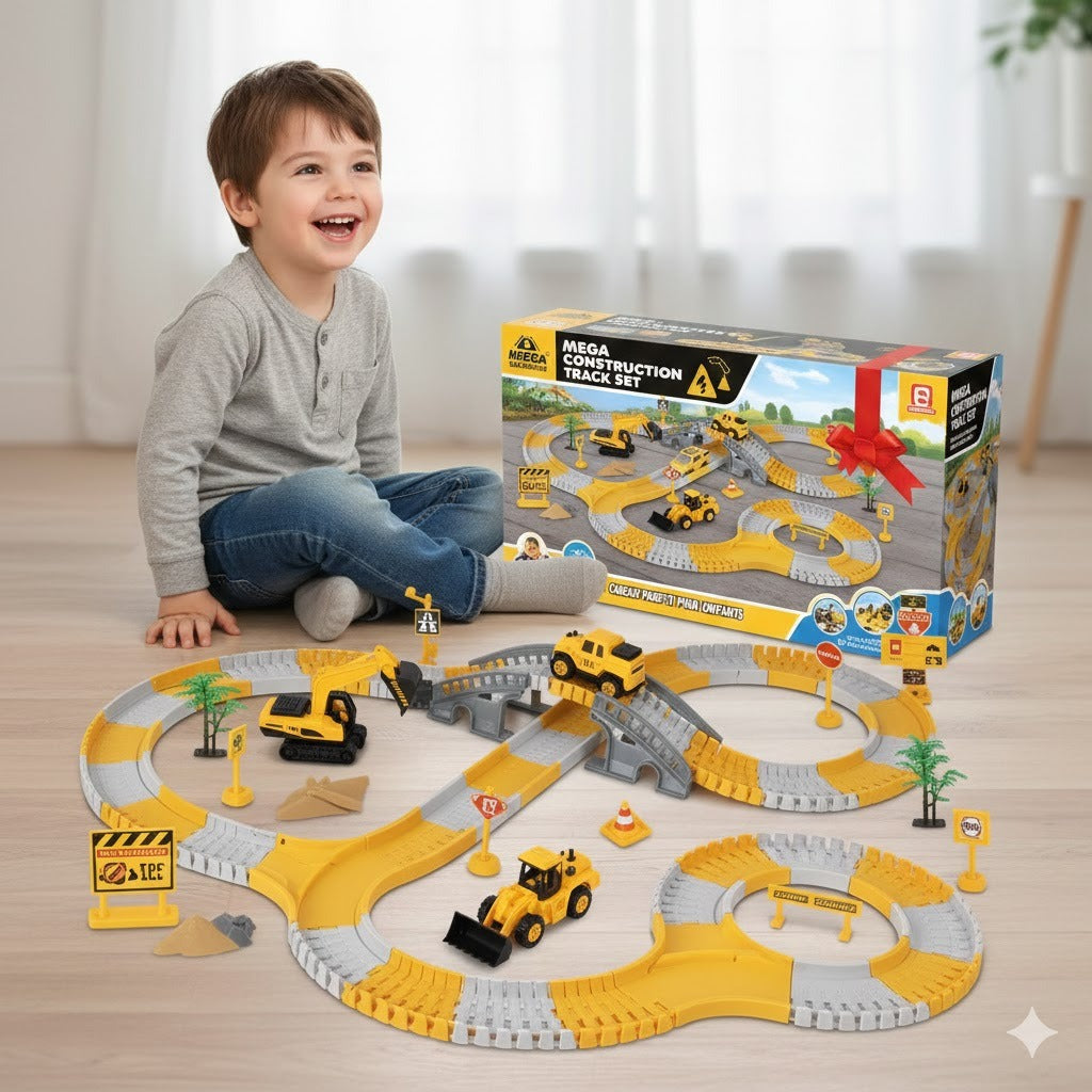 Circuit de Course Enfants– Circuit de Course Enfant– Piste Flexible & Véhicules de Construction 221 pièces