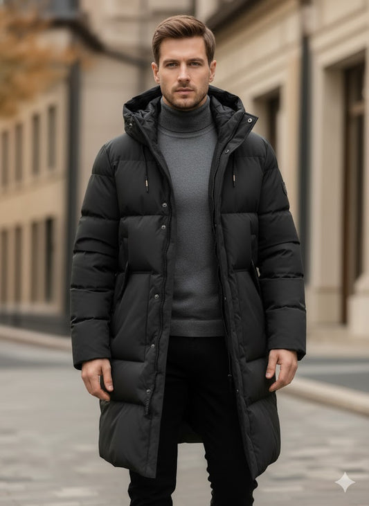 Manteau Long Imperméable Homme – Capuche, Doublure Chaude & Coupe-Vent