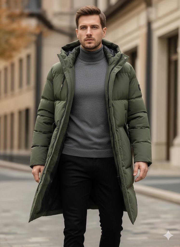 Manteau Long Imperméable Homme – Capuche, Doublure Chaude & Coupe-Vent
