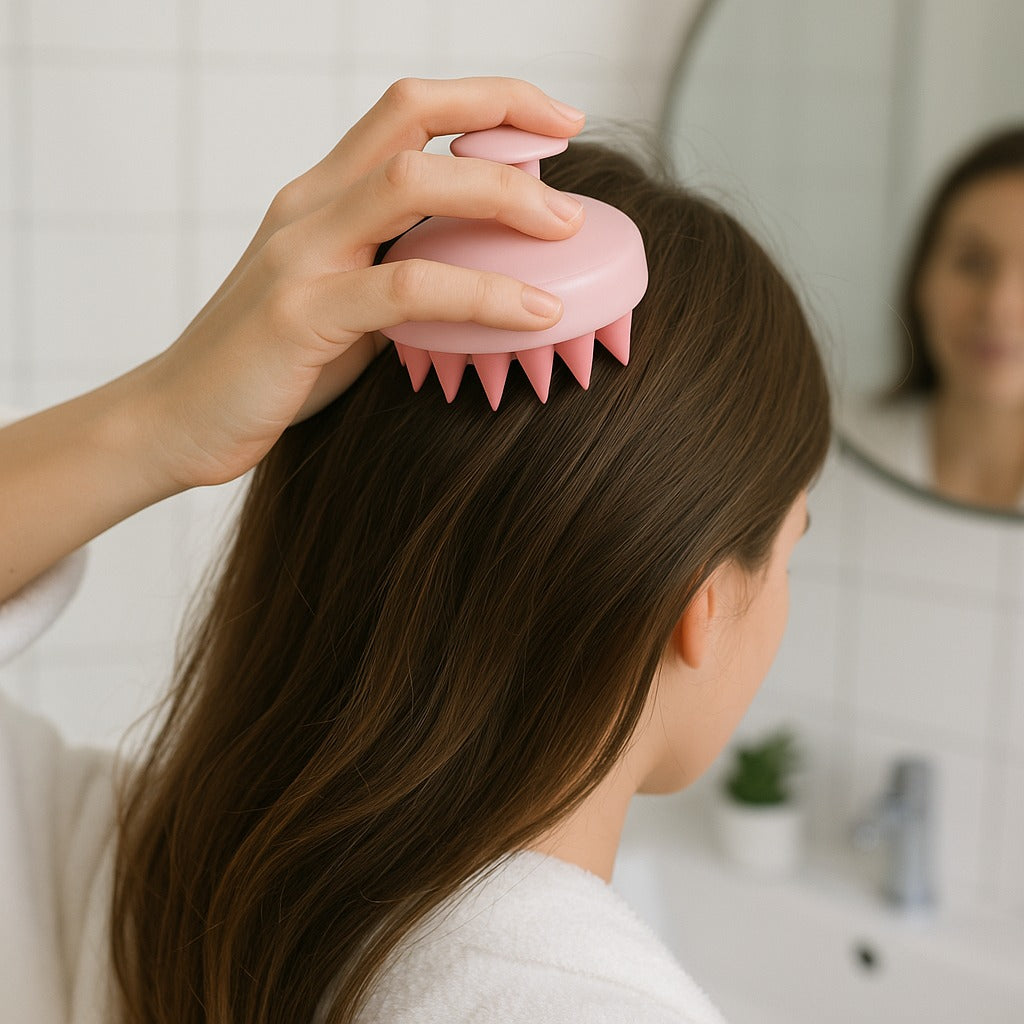 Brosse Massante en Silicone – Massage du Cuir Chevelu & Soin Antichute